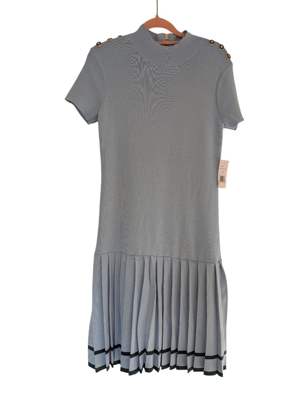 NWT Alexia Admor Drop Waist Pleated Button Shoulder Nordstrom Rack Sz M Blue/Grn